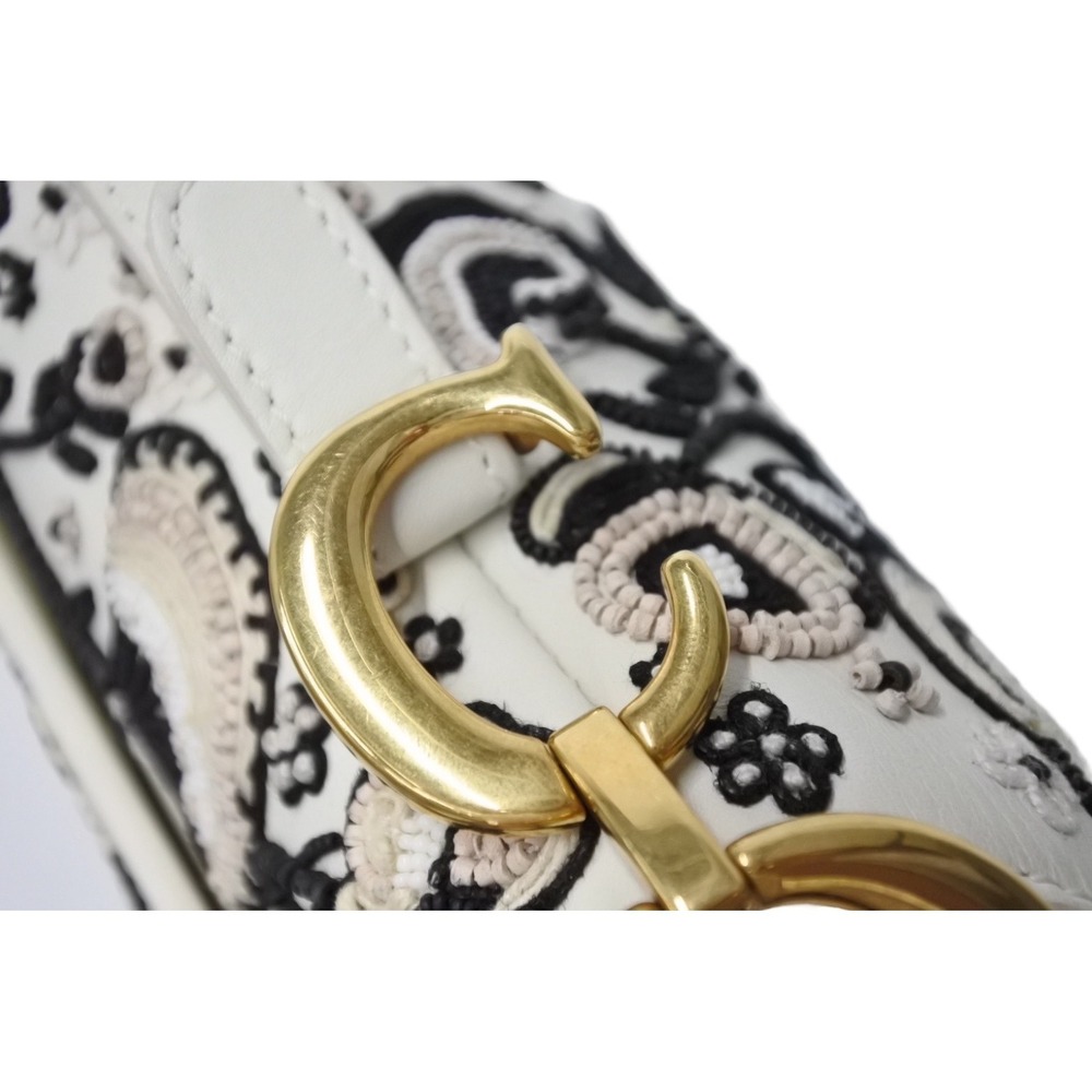 Dior black Christian Saddle calfskin beads handbag grained white Bag - Picture 6 of 10